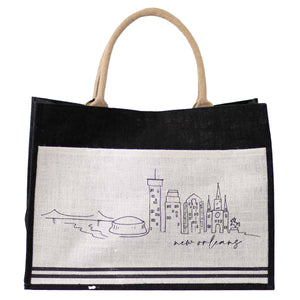 New Orleans Skyline Jute Pocket Tote